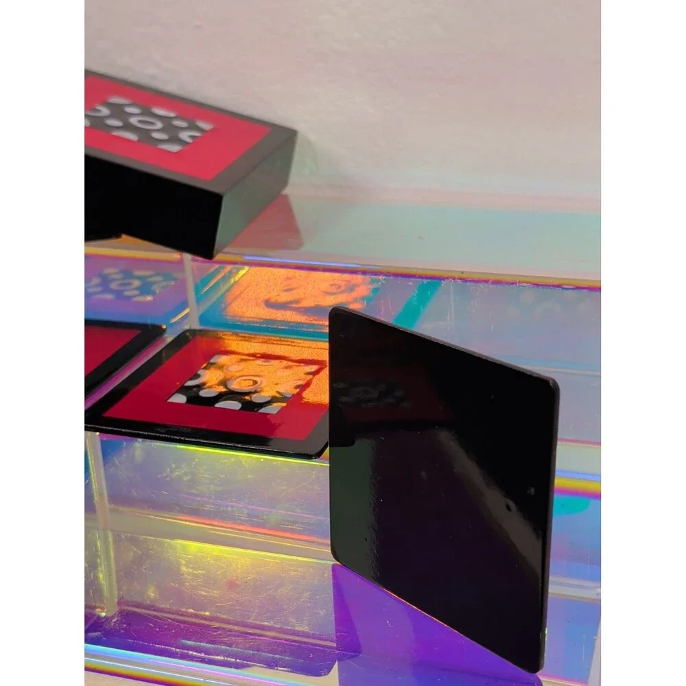 vintage article mother of pearl and lay coaster set of six with holder black red
